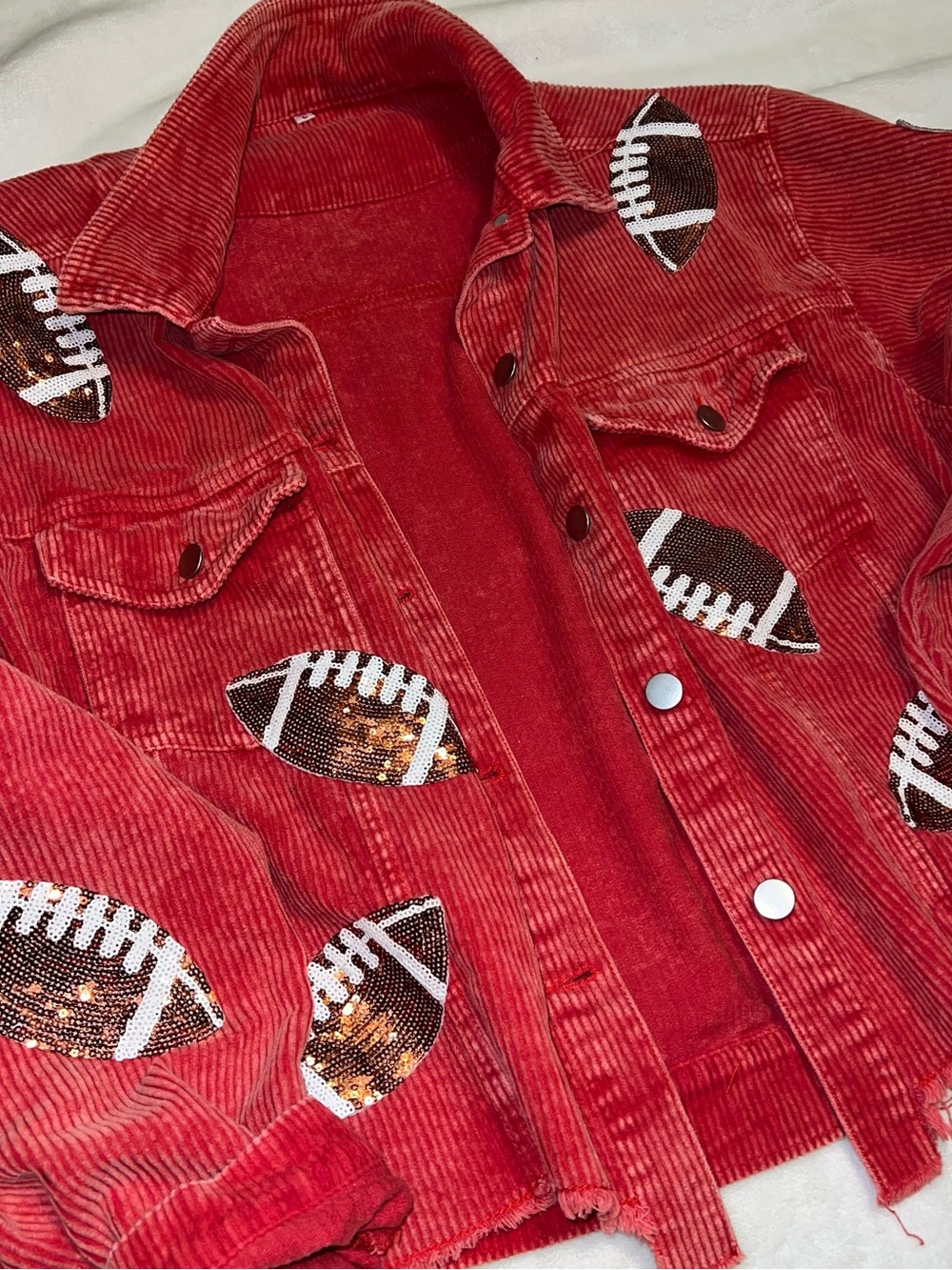 Red Corduroy Sequin Football Jacket